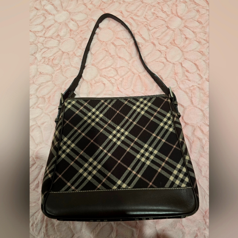 Burberry Dark Brown Check Canvas and Leather Zip Hobo